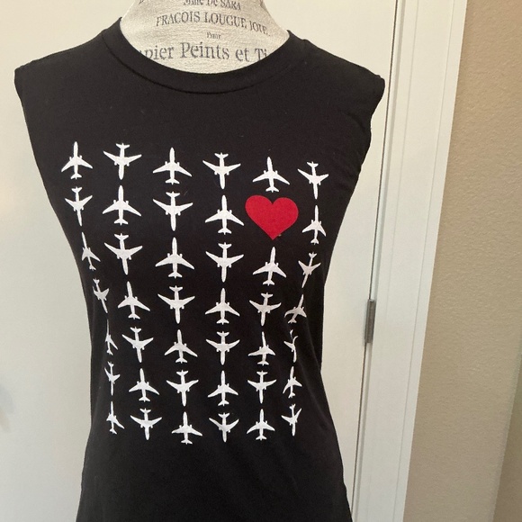 Rebecca Minkoff NWT Airplanes w/Heart Muscle Tee XXS - Picture 1 of 3
